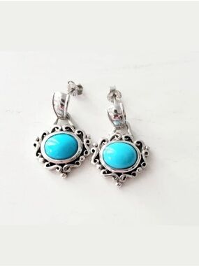 Sterling Silver Turquoise Drop Earrings - Blue Stone